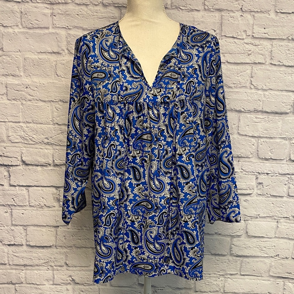 Michael Michael Kors Blue and Black Paisley Blouse Size Medium